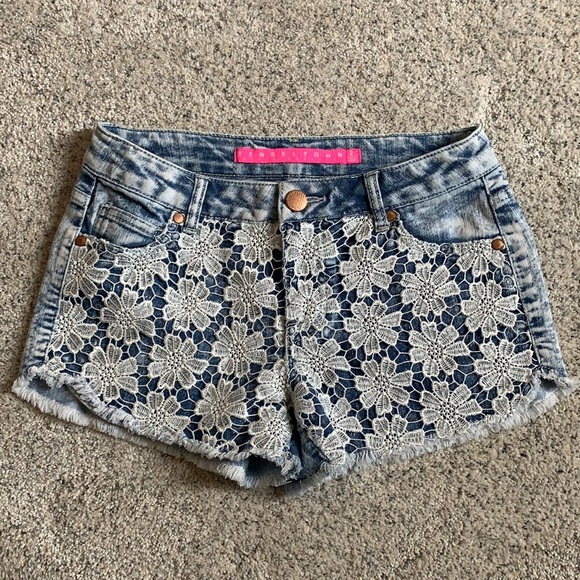 Charlotte Russe Pants - Tinseltown Floral Lace Jean Shorts